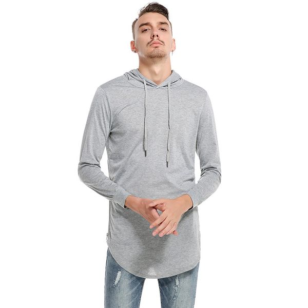

spring autumn men's long length hoodies high street hip hop long sleeve solid color hooded sweatshirts for males, Black