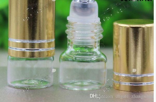 

оптово 1мл прозрачная стеклянная бутылка со стальной шаровой рулоне на для глаз крем, духи, эфирные масла, блеск для губ бутылки