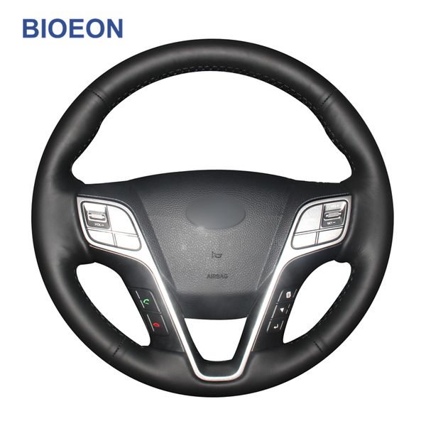 

ручной стежок черный искусственная кожа pu автомобиль руль обложки для санта-фе 2013-2018 ix45 2013 2014 2015 2016