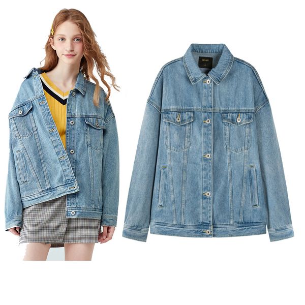

denim jacket women autumn winter new short jacket lapel retro tannin wind cotton tide loose silhouette 100% cotton fashion wholesale, Black;brown