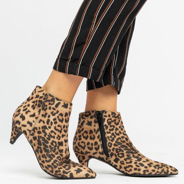 

women shoes 2019 fashion leopard print pointed toe ankle boots slip on high heel boots lady shoes, Black