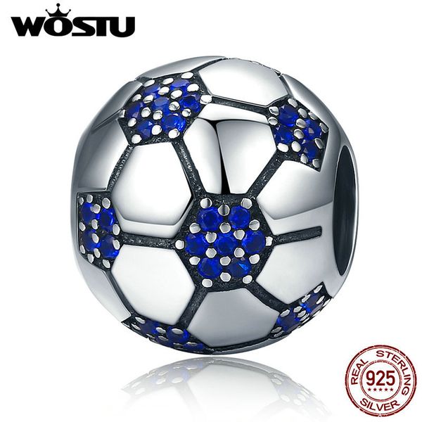 

wostu высокое качество 925 стерлингового серебра футбола, синий cz бисер fit оригинальный wst шарм подвеска браслет ювелирных изделий подарк, Blue;slivery