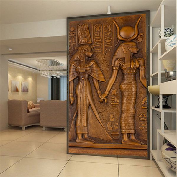 Custom Retro Brown Mural Wallpapers For Living Room Entrance Corridor Walls 3d Relief Ancient Egyptian Pharaoh Mural Wall Papers Home Decor High