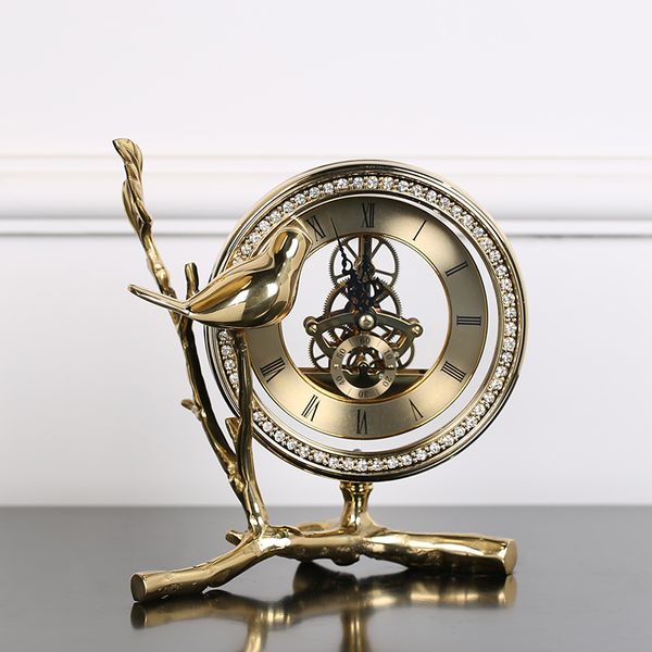 

creative copper clock with bird living room tv cabinet desk decoration creative desk clock ornaments deer gift
