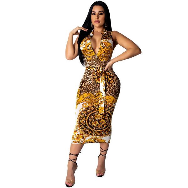 

women dresses summer zipper sleeveless floral printed dress lady one piece female package hip skirt clothing, Black;gray