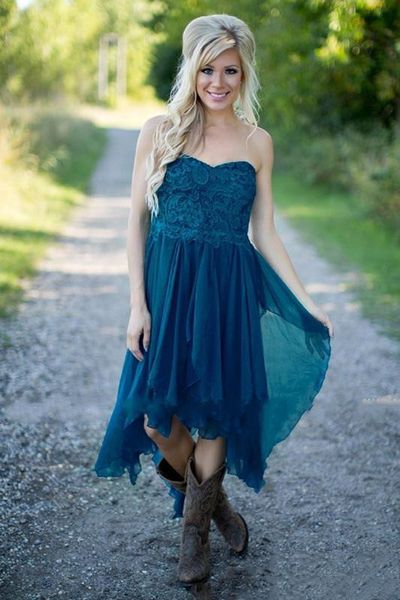 

new navy blue short country bridesmaid dresses lace applique wedding guest dress hi-lo party gowns casual maid of honor dresses strapless, White;pink
