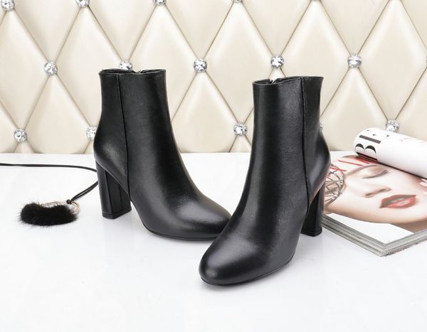 

the new high-end quality temperament women's leather leather sheepskin sheepskin thick heel height boots 13cm size35-41 115802, Black