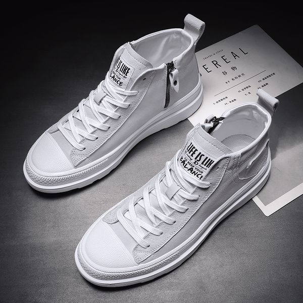 

spring high leather shoes for men popular young casual shoes for boy fashion zip men shoe good quality mens designer sneaker, Black