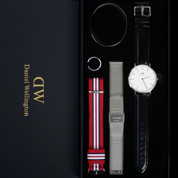 

2019 New Arrival Daniel Wellington 5 Pieces For 1 Set Real Leather Watches Nylon Stainless Steel Band With DW Bangles Rings Brand Designer
