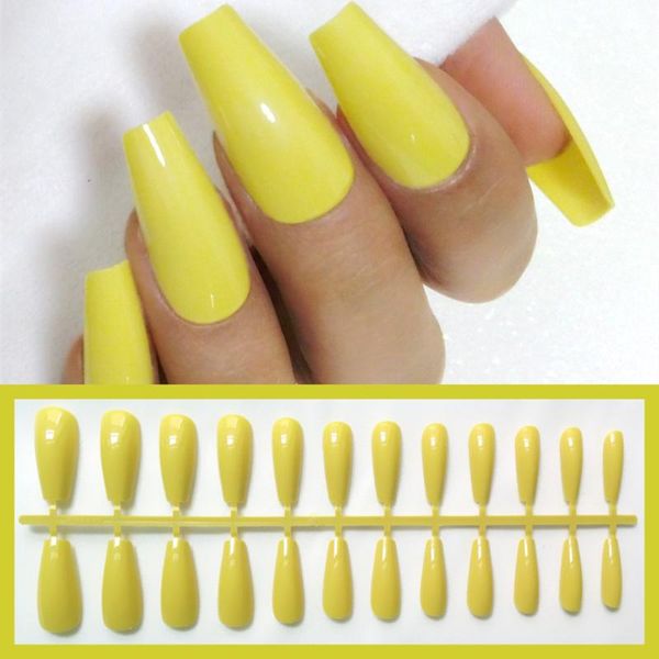 

24pcs ginger artificial coffin fake nails long stiletto false nails for manicure acrylic lady fingernail tips, Red;gold