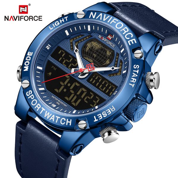 

naviforce mens watches sport digital wristwatch waterproof dual display men clock relogio masculino, Slivery;brown