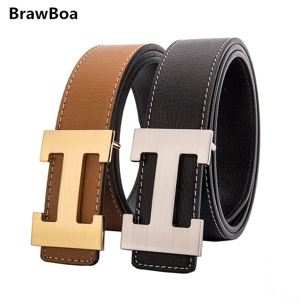 

men belt cowhide genuine leather belts for men fashion casual logo belts with letter h cinturones hombre, Black;brown