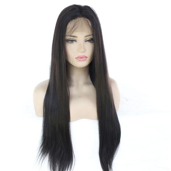 Long Straight Synthetic Lace Front Wigs Black Blonde Ombre