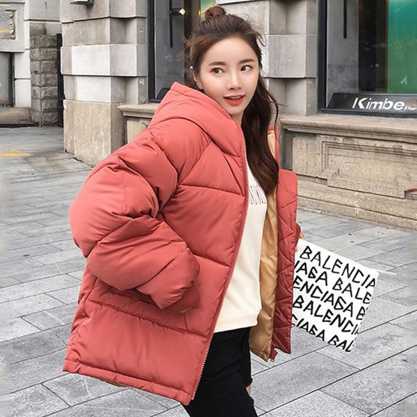 

women thick loose winter parka hooded solid casual coats outwear warm 2020 female jackets with zipper pockets chaqueta mujer, Black