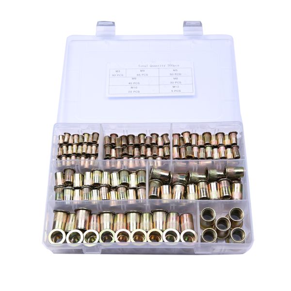 

300pcs rivet nuts flat head rivet nuts set m3-m12 insert reveting multi size collocation with box