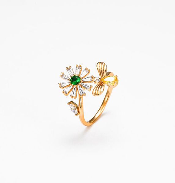 

sellingexquisitenew style, fashionable, sweet bee, flower, rotating net, red tide, adjustable ring, Golden;silver