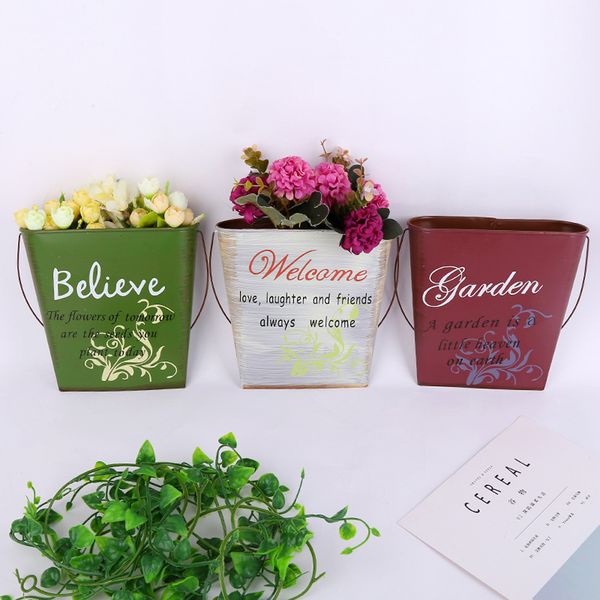 

creative retro metal wall hanging tin bucket sgarden plant planter pot