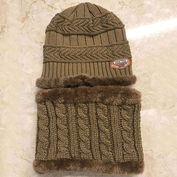 

kids winter warm knitted hat and scarf thickened artificial fleece lining two-piece set