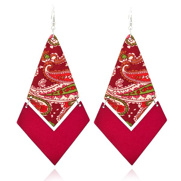 

2020 selling splice natural wood printed earrings long geometric wooden pattern ethnic earrings vintage jewelry, Golden;silver