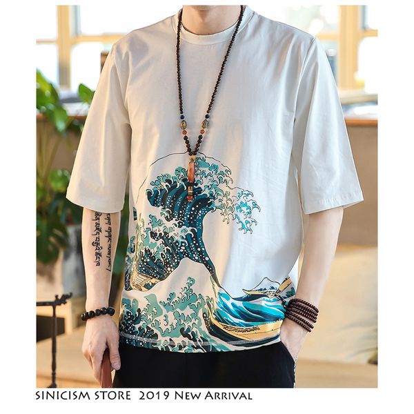 

sinicism store men casual cotton t-shirts 2019 mens print chinese style streetwear fashions white male tshirt summer, White;black