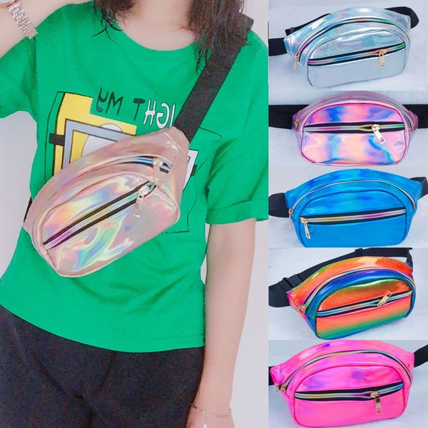 

2019 holographic women fanny pack belt bag shiny neon laser hologram waist bags travel shoulder bag party rave hip bum