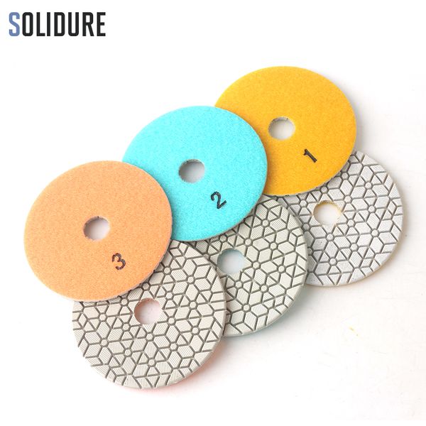 

3pcs/set 100mm 4 inch dry/wet flexible 3 step polishing pads with 3.0mm thickness diamond granite polishing tool marble grinding