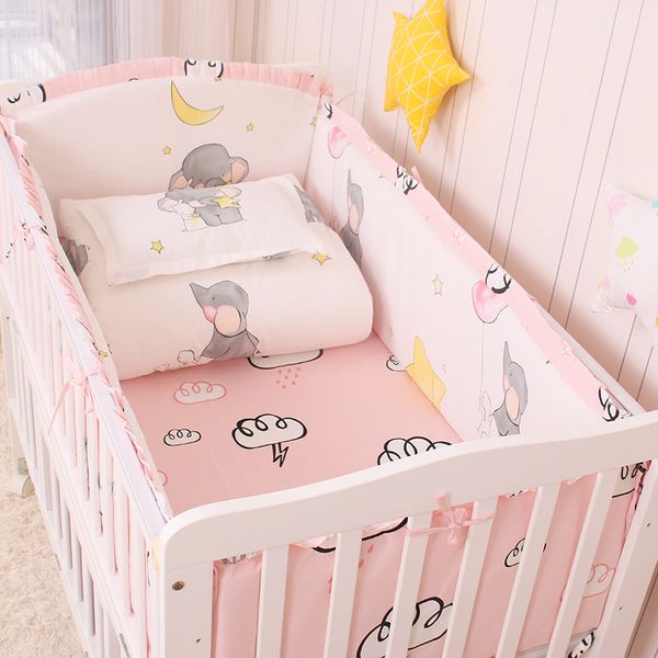 

6/9pcs pink elephant baby bedding bumper baby room decor ,120*60/120*70cm