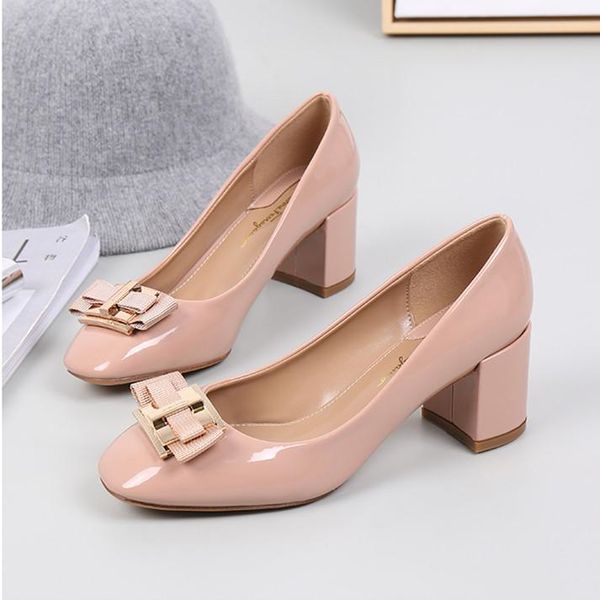 

classic bridal wedding shoes woman metal decoration pumps bowknot high heel chunky heels shoes ladies dress pumps, Black