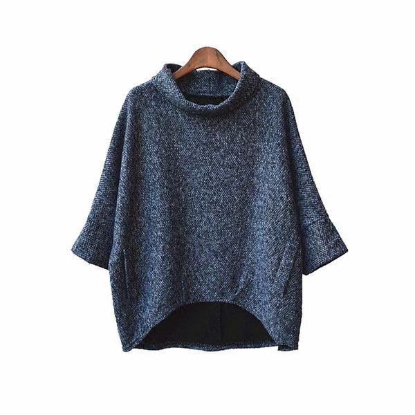 

women's seven-sleeve half-high collar pullover jacket sweater korean version of the loose large size bat shirt women, White;black
