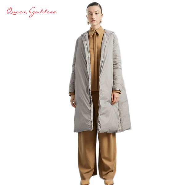 

90% white duck down womens long&thicken winter jacket fashion warm parkas simple&elegant style outwear hooded full sleeve, Black