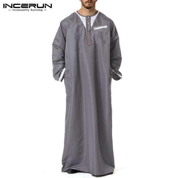 

incerun mens fashion robes long sleeve round neck muslim kaftan robes loose patchwork arabic jubba thobe islamic clothing s-5xl, Red