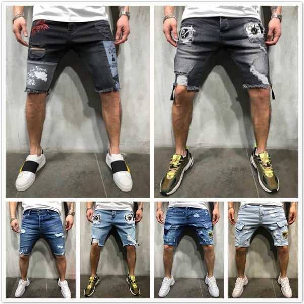 

blue jeans the new denim shorts are ripped and slimmed fown men's black jeans hip hop men's clothing fashion and personality sport