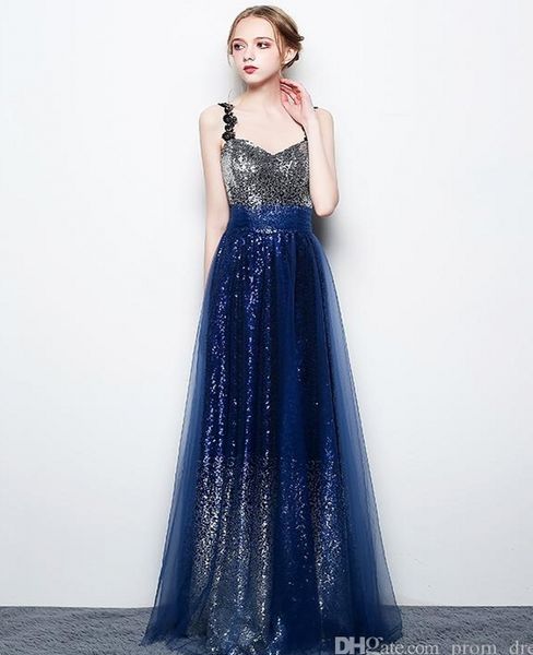 

elegant elegance star party evening dresses v-neck halter belt long sequins party prom dresses 2020 prom dresses, Black