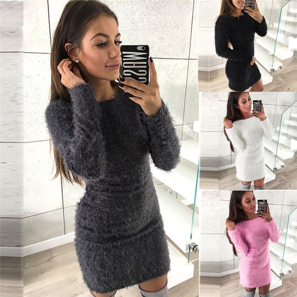 

women winter long sleeve solid sweater fleece warm basic short dresss pull femme hiver sweater for women truien damesz30, Black;gray