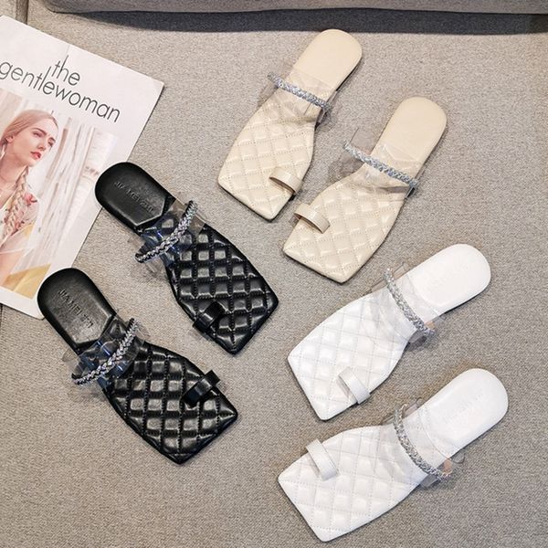 

slippers 2021 square toe flat heel women diamond slides shoes summer outdoor beach sandal slipper flip flop, Black