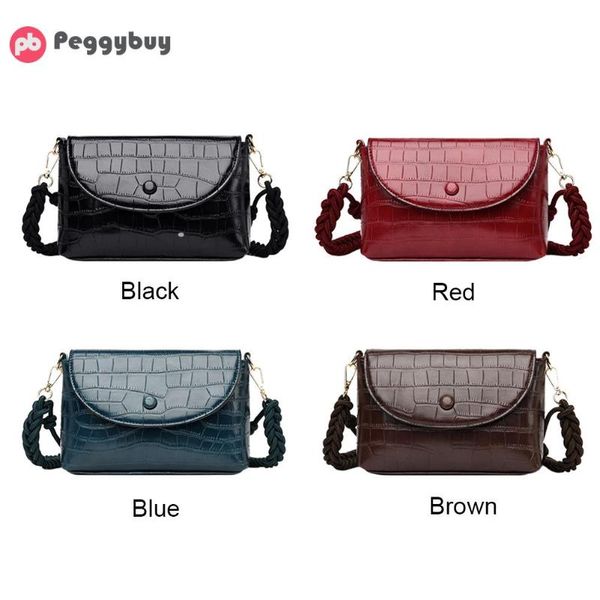 

fashion stone pattern messenger bag women girls pu leather weave braided shoulder crossbody bags female solid color purse