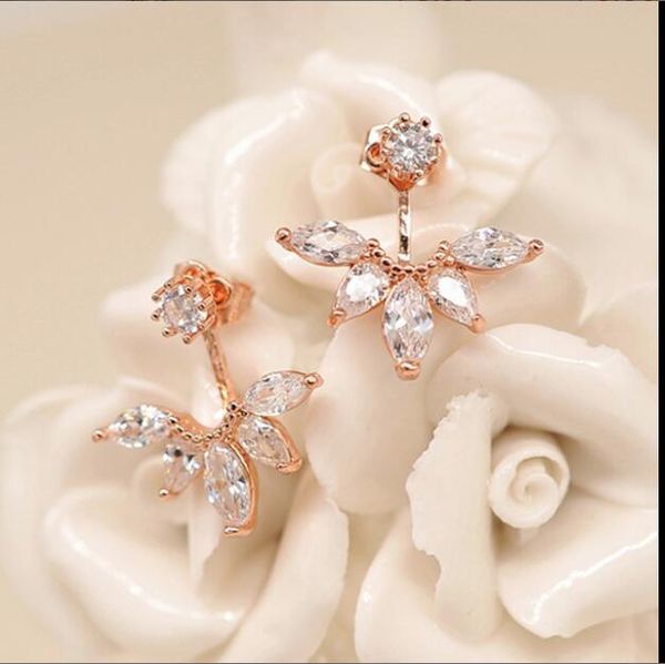 

earrings women's rear hanging zircon earrings japan and south korea flower earrings wy1197, Golden;silver