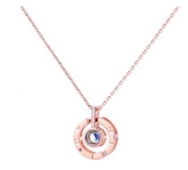

blockbuster european and american fashion tremble with the same projection necklace rose gold 100 languages i love you pendant with diamond, Silver