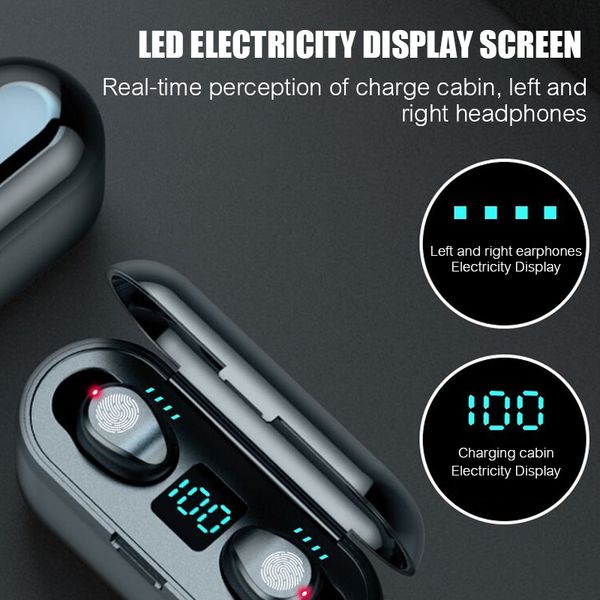 

wireless earphone bluetooth v5.0 f9 tws wireless bluetooth headphone led display 2000mah charging box headsets with microphone