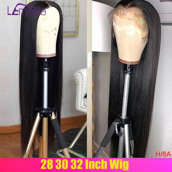 

lace wigs 26 28 32 30 inch front wig peruvian straight human hair lemoda 150% remy 13x4 pre plucked, Black;brown