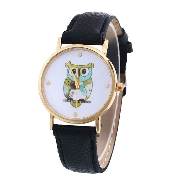 

new owl print dial fashion watches women classic clock gift leather strap bracelet watches ladies quartz watch #w, Slivery;brown