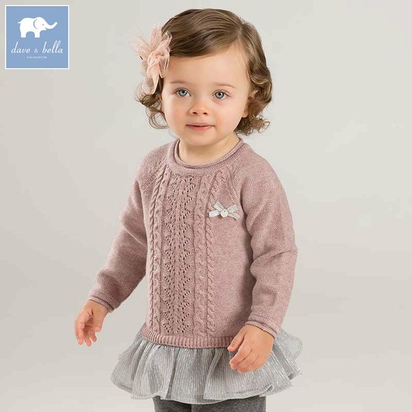 

db8844 dave bella autumn with ruffles sweater infant baby girls long sleeve pullover kids toddler children knitted sweater, Blue