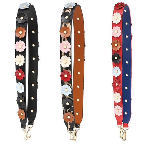 

105cm colorful flowers fashion shoulder straps for bags luggage strap leather handles for handbags multiple colors, Black