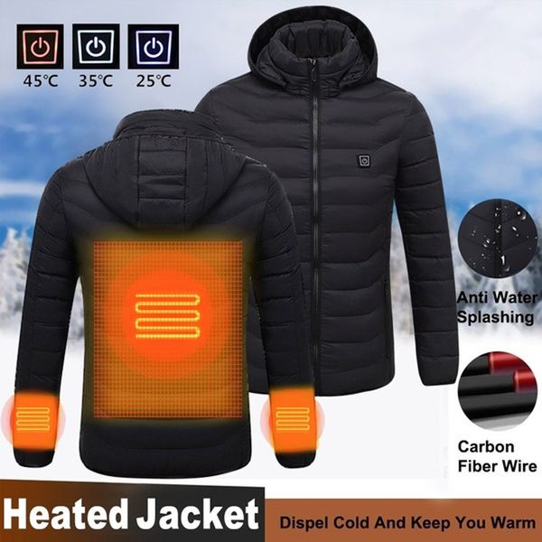 

winter jacket men clothes winter coat men's usb abdominal back electric heating warm down cotton jacket veste homme hiver, Black