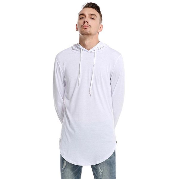 

fashion men hoodies casual pure color thin slim pullover hooded cap long sweatshirts o-neck cotton blend size s-xxl, Black