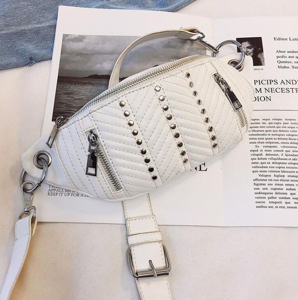 

designer waist bag luxury women shoulder bags women pu chest bag cool zipper rivets cross body girls bags