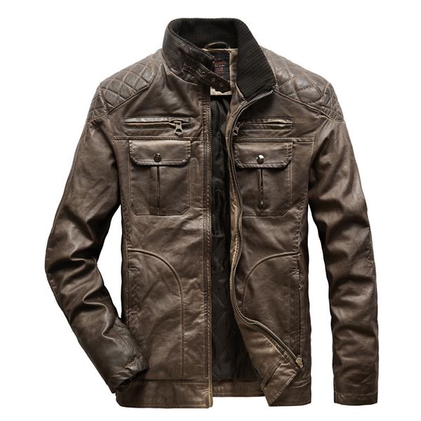 

mens leather jacket winter thicken men's warm washed motorcycle pu leather jacket coat men vintage outerwear male clothes, Black