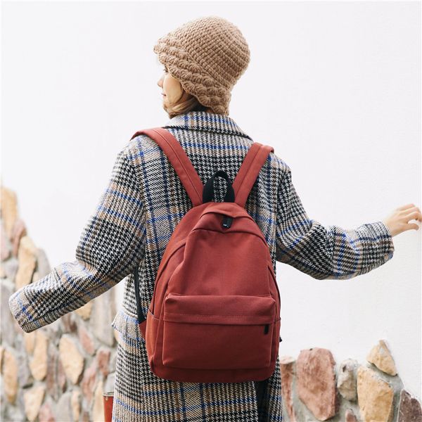 

2019 women solid canvas backpack large school bags for teenager girls travel lapbackbag mochila rucksack shoulder bag