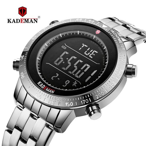 

kademan 2019 luxury men watches led display digital watch sport 3tam full steel fashion wristwatches brand relogio masculino, Slivery;brown