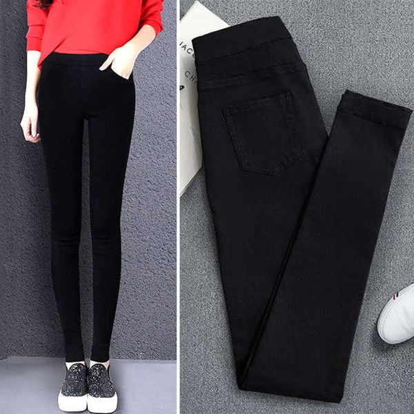 

2019 new high elastic skinny pencil jeans stretch black jeans spring vintage high waist autumn denim spring pants, Blue